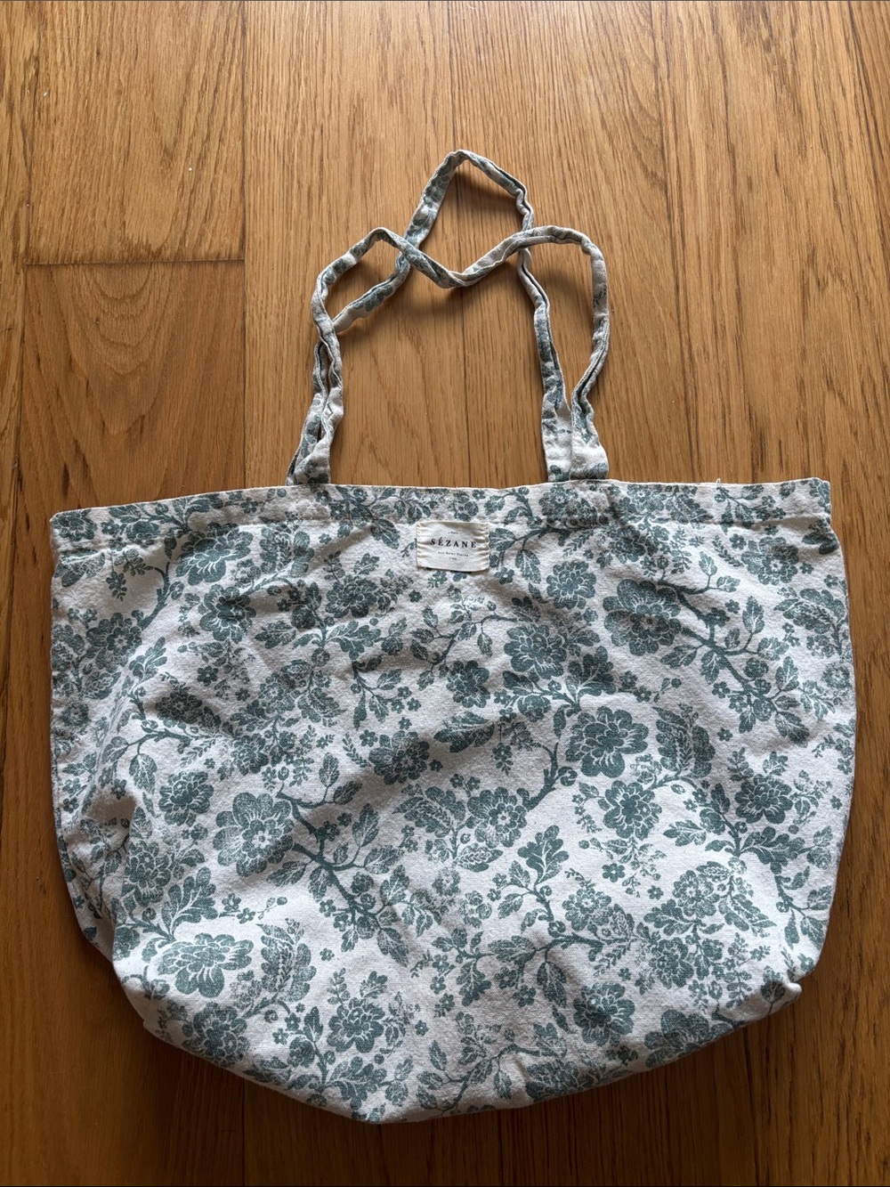 Sezane Floral Canvas Tote in Sage